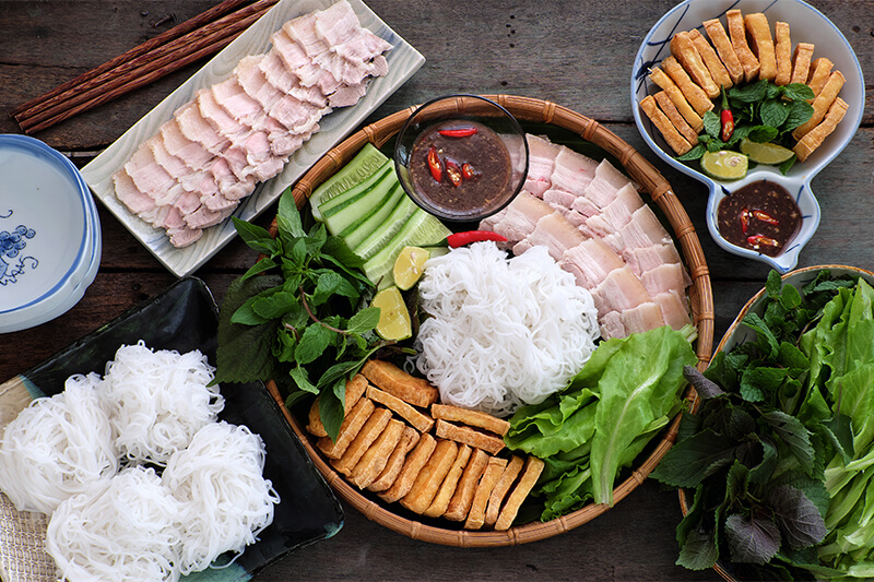 Bun Dau Mam Tom is a good choice for eating in Vietnam with a peanut allergy